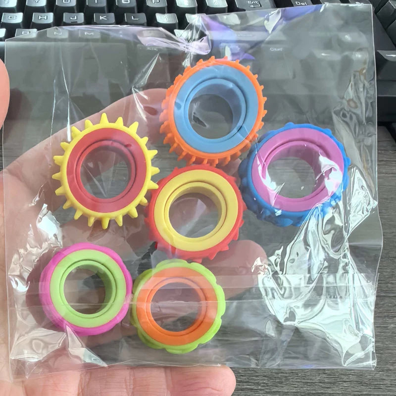 Rotating Fidget Toys Sensory Rings for Kids 6PCS Finger Spinner ADHD Quiet Stress Relief Gifts Classroom Prize Stocking Stuffers