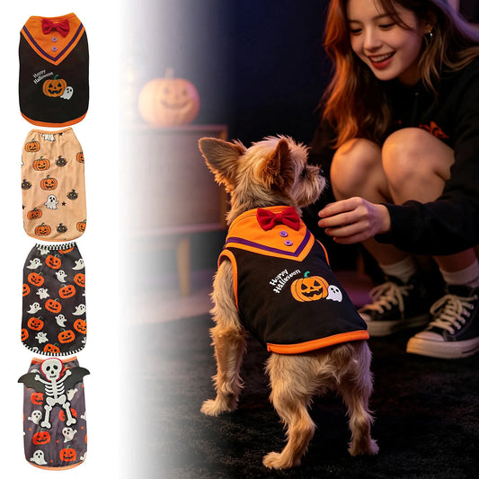 Halloween Pet Costume Funny Pumpkin and Bat Print Outfit for Small Dogs Pet Sleeveless Vest Pet Clothes Halloween Pet Vests