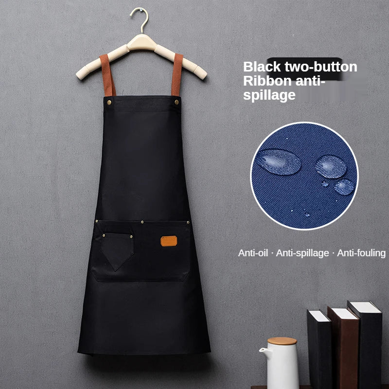 Customized Embroidery Brand Logo Waterproof Signature  Kitchen Aprons Home Chef Baking Clothes With Pockets Adult Bib Waist Bag