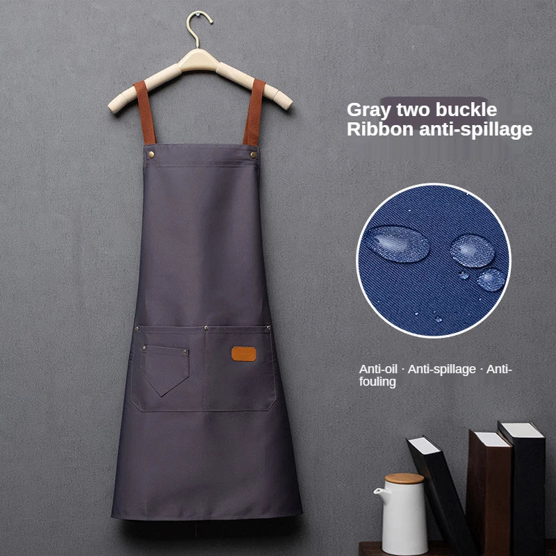 Customized Embroidery Brand Logo Waterproof Signature  Kitchen Aprons Home Chef Baking Clothes With Pockets Adult Bib Waist Bag