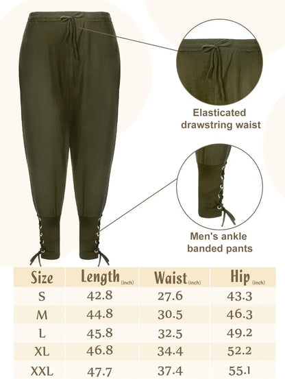 4 Pcs Halloween Men's Renaissance Costume Set Medieval Pirate Shirt Ankle Banded Pants Viking Belt Accessories