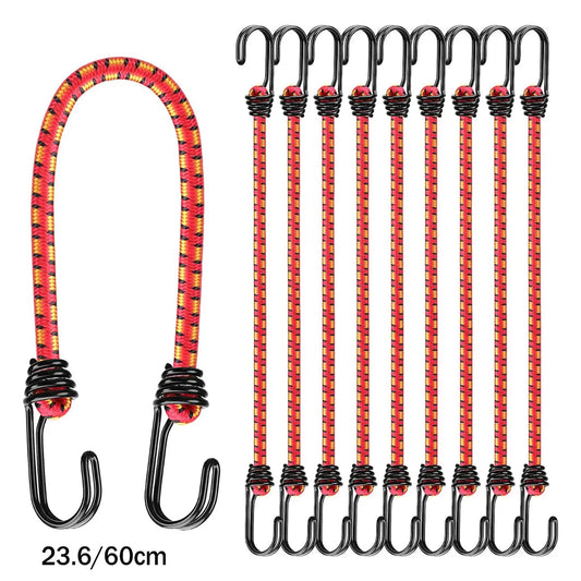 10 Pcs 15.7/13.6inch Elastic Bungee Cords with Hooks Bungee Cords Heavy Duty Outdoor, Bungie Cord Bundle Assortment with Metal H