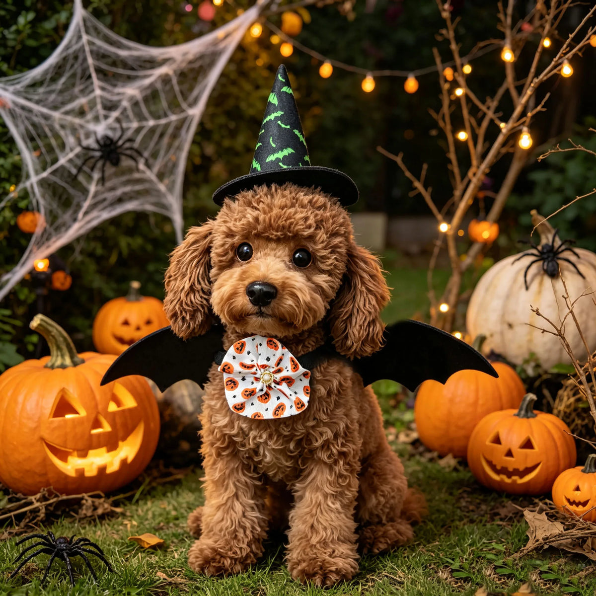 3 PCS Halloween Pet Costume Accessories,Witch Hat,Bat Wing Harness,Skull Bow Tie,Halloween Decors Dress Up for Cat Small Dog