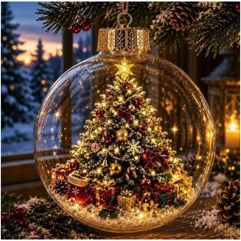 10CM Clear Christmas Ornament Ball Glowing Decor Holiday Scene Christmas Tree Hanging Toy Winter Diorama Bauble for Window Xmas