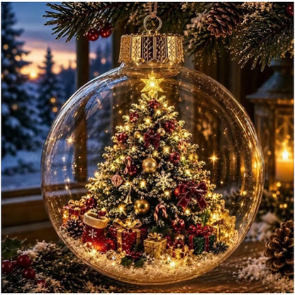 10CM Clear Christmas Ornament Ball Glowing Decor Holiday Scene Christmas Tree Hanging Toy Winter Diorama Bauble for Window Xmas