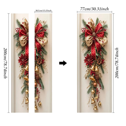 1 Christmas wall decoration - hanging decoration with red bells and green leaves - holiday room decoration, holiday design
