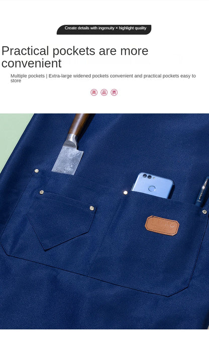 Customized Embroidery Brand Logo Waterproof Signature  Kitchen Aprons Home Chef Baking Clothes With Pockets Adult Bib Waist Bag