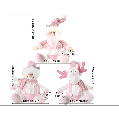 Christmas Decorations - Sitting Sequined Cartoon Doll Pendant Pink Reindeer,Snowman and Santa Claus Christmas Party Scene Props