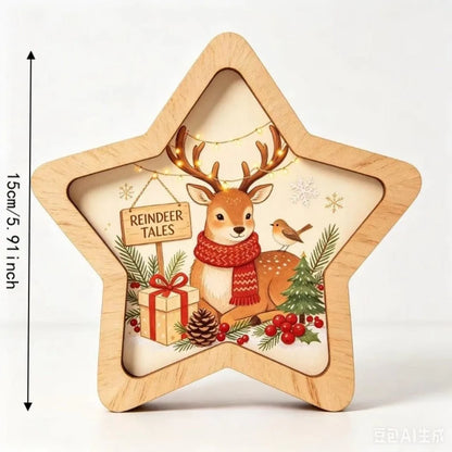Merry Christmas Wooden Christmas Decoration Star Shape Snowman Deer Home Ornaments Rabbit Santa Claus Wall Decor New Year Gift