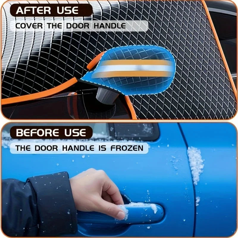 Magnetic Oxford Snow Cover, Thick Frost Guard for All Cars, Easy Install, Durable Winter Ice Protection for Windshield.