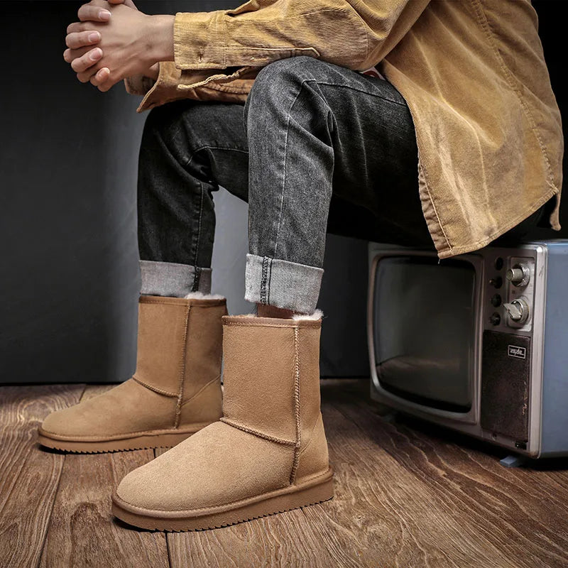 Snow Boots Men Waterproof Australia Winter Warm Shoes Non Slip Rubber Sole 100% Genuine Sheepskin Leather Big Size Wholesale