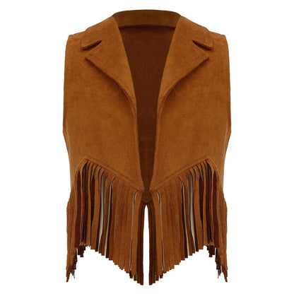 Kids Girl Boy Fringed Vest for Carnival Theme Party Tassels Top Open Front Waistcoat Child Halloween Western Cowboy Costumes