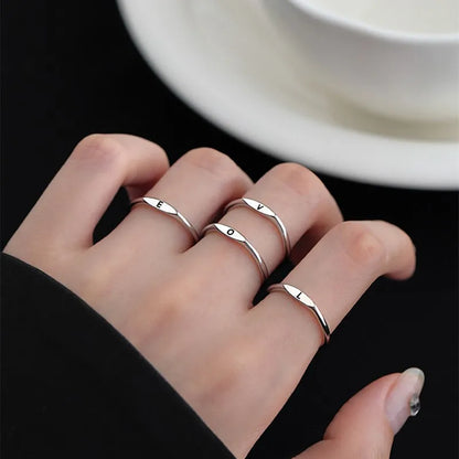Elegant Initial Letter Alphabet Adjustable Thin Stackable Ring for Women Girl