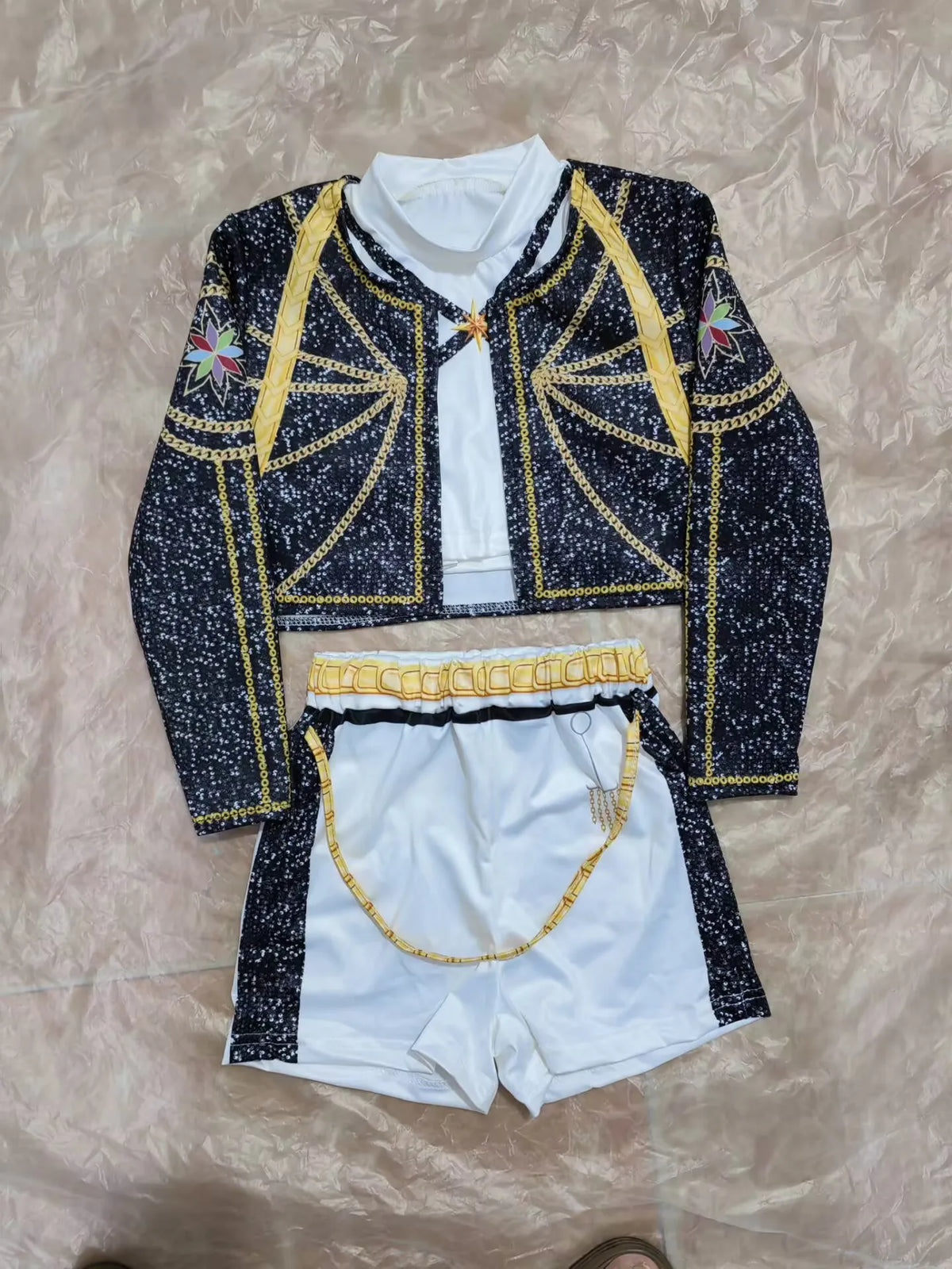 Kids Anime Cosplay Girl Costume Group Idol Singer Performance Show Black Golden Costume Child Halloween Party Clolthes Outfit