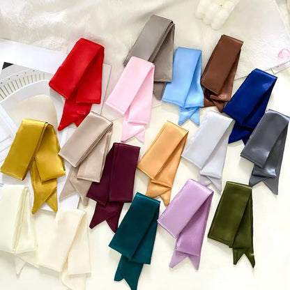 4.5x100cm Long Skinny Hair Scarf Women Imitation Silk Satin Headband Cute Neckerchief Solid Colors Ladies Fashion Bag Scarves