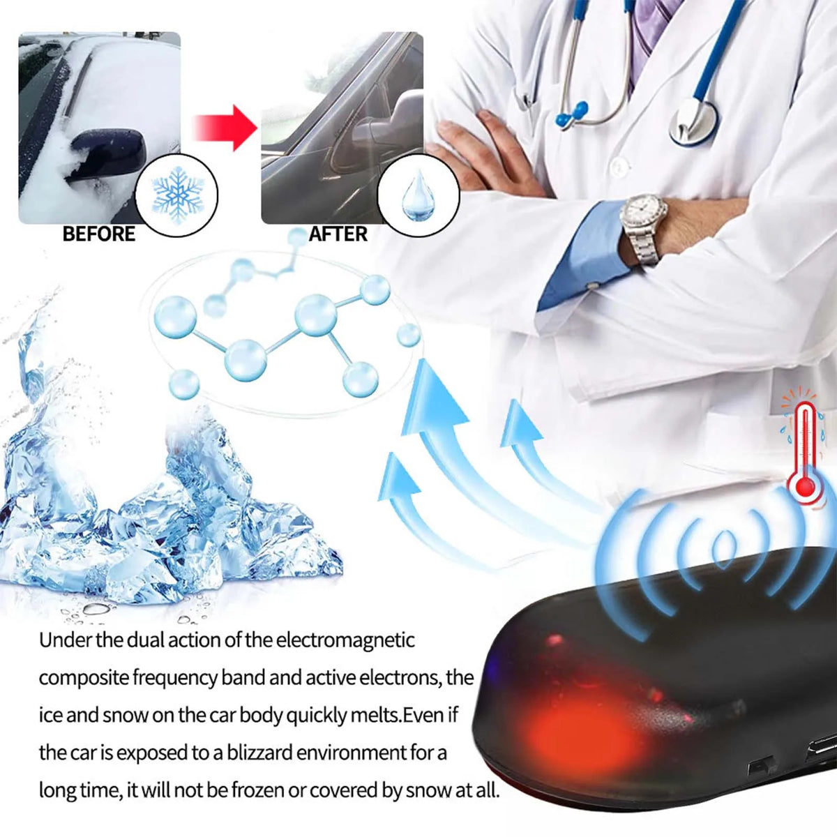Rayhong Car Snow Removal Tool Mini Portable Fast Glass De-Icing Device Snow Melting