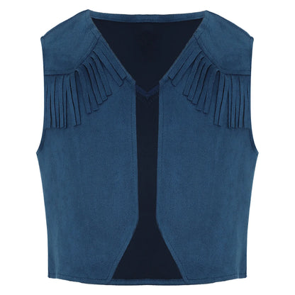 Kids Girl Boy Fringed Vest for Carnival Theme Party Tassels Top Open Front Waistcoat Child Halloween Western Cowboy Costumes