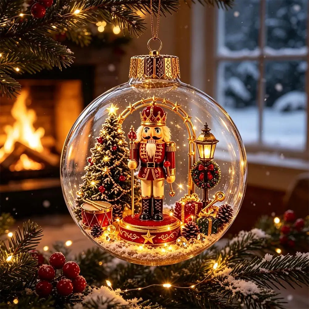 Christmas Story Decorations With Lights Creative Nutcracker Reindeer Snowman Glowing Christmas Tree Decor Pendant Crystal ball