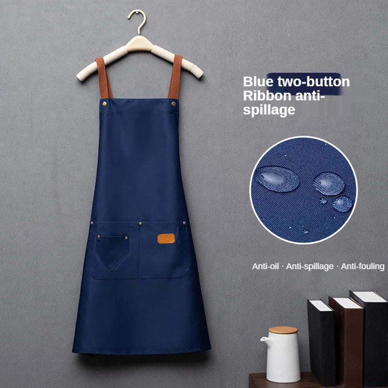Customized Embroidery Brand Logo Waterproof Signature  Kitchen Aprons Home Chef Baking Clothes With Pockets Adult Bib Waist Bag