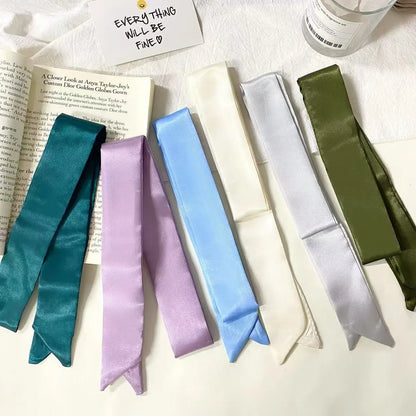 4.5x100cm Long Skinny Hair Scarf Women Imitation Silk Satin Headband Cute Neckerchief Solid Colors Ladies Fashion Bag Scarves