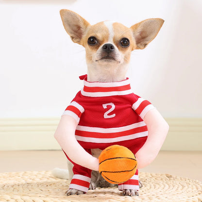 Halloween Pet Basketball Costume with 3D Ball Funny Sport Cosplay Outfit for Small Medium Dogs Pug Apparel Photo Shoots Playtime