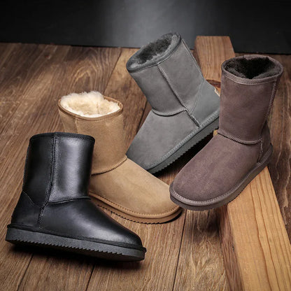 Snow Boots Men Waterproof Australia Winter Warm Shoes Non Slip Rubber Sole 100% Genuine Sheepskin Leather Big Size Wholesale