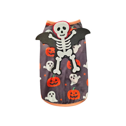 Halloween Pet Costume Funny Pumpkin and Bat Print Outfit for Small Dogs Pet Sleeveless Vest Pet Clothes Halloween Pet Vests