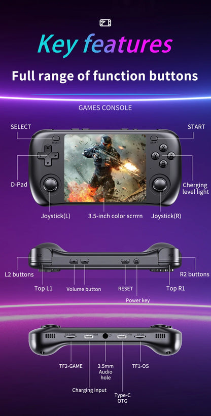 Retro Gaming Console H36S 2026 Handheld Portable Player IPS HD Display 64GB 128GB Open Source OS Classic Games