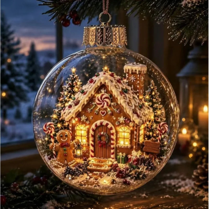 10CM Clear Christmas Ornament Ball Glowing Decor Holiday Scene Christmas Tree Hanging Toy Winter Diorama Bauble for Window Xmas