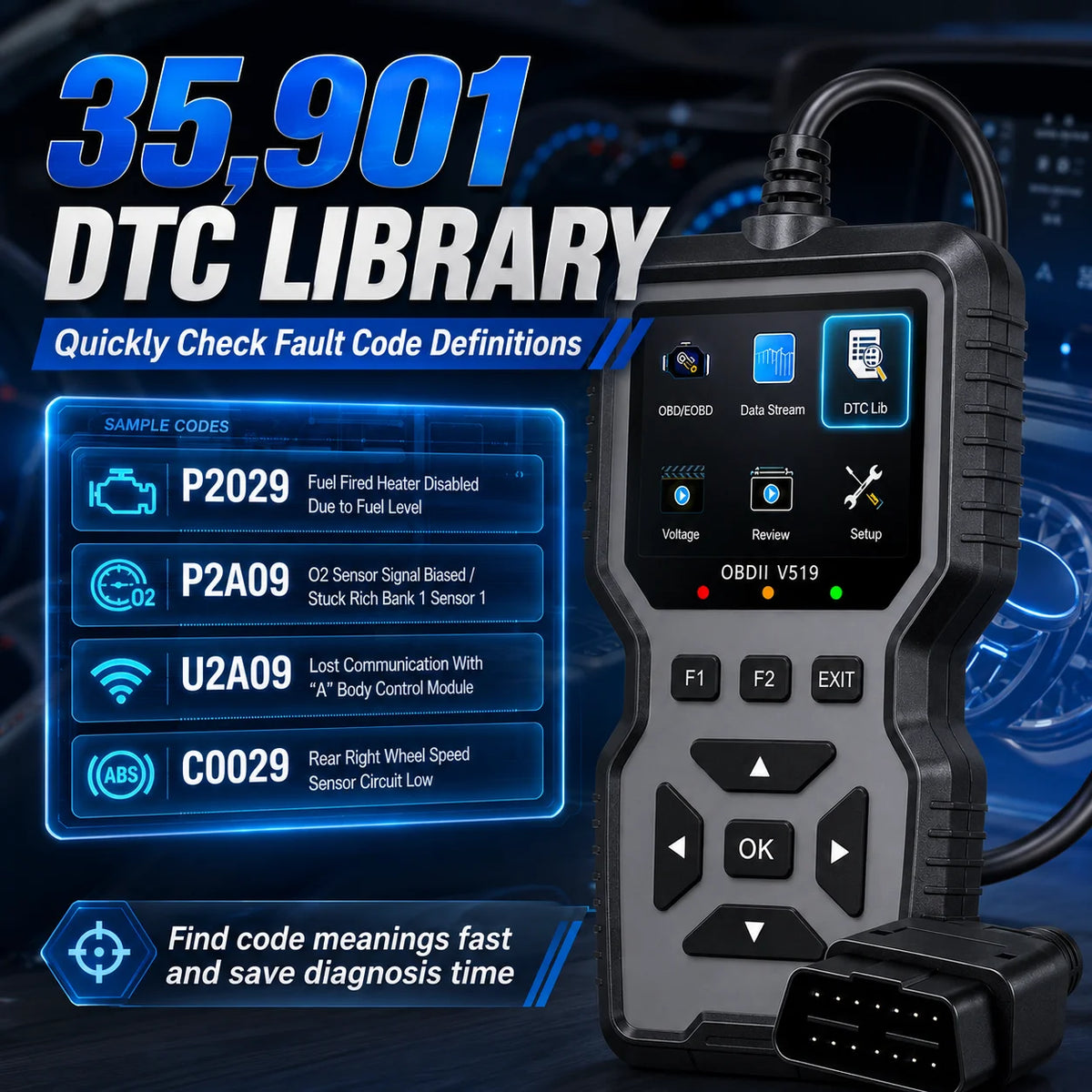 Professional Obd2 Diagnostic Tool for Heavy-Duty Vehicle Repair - Code Reader/Resetter, Supports Real-Time Data Stream, No Battery Required, Compatible with Vehicles from 1996 Onwards (Obdii/Eobd, Mode 6/8), Suitable for Mech