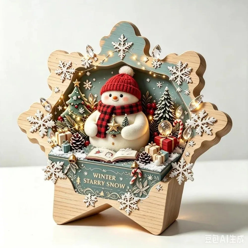 Merry Christmas Wooden Christmas Decoration Star Shape Snowman Deer Home Ornaments Rabbit Santa Claus Wall Decor New Year Gift