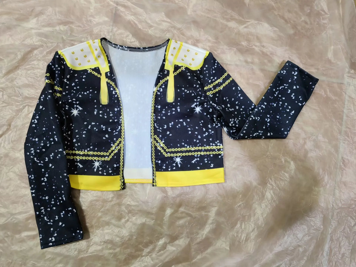 Kids Anime Cosplay Girl Costume Group Idol Singer Performance Show Black Golden Costume Child Halloween Party Clolthes Outfit