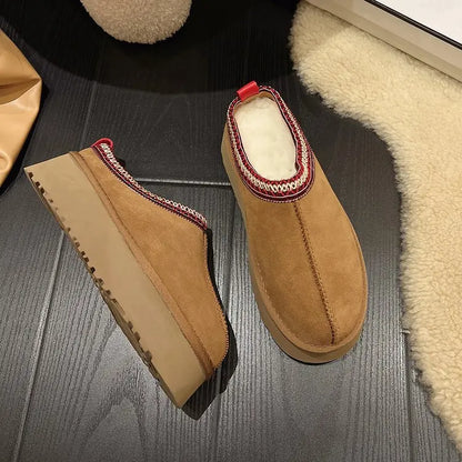 Snow Boots for Women 2024 Winter New Cashmere Warm Platform Without Heel-covered Hair Half Slipper Cotton Shoes for Women Q426