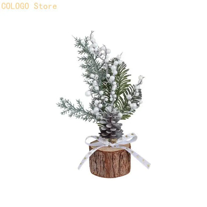 Desk Christmas Tree Ornament with Wood-Look Base for Winter Rooms D0LD