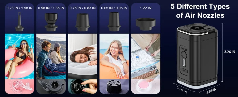 Mini Portable Air Pump 1200mAh USB Rechargeable Wireless Inflator Deflator for Camping Mattress Pool Float Boat Fast Inflation