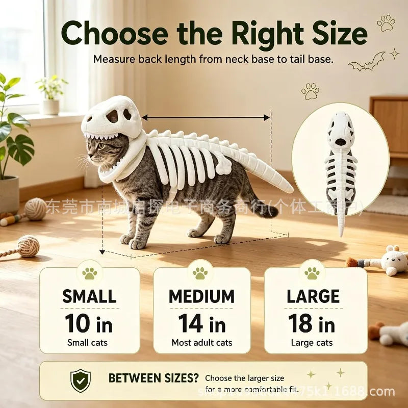 Halloween Dinosaur Skeleton Pet Hooded Costume Cute Cat Puppy Cosplay Outfit Funny Party Dress Up Clothes Small Animal Holiday