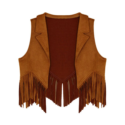 Kids Girl Boy Fringed Vest for Carnival Theme Party Tassels Top Open Front Waistcoat Child Halloween Western Cowboy Costumes