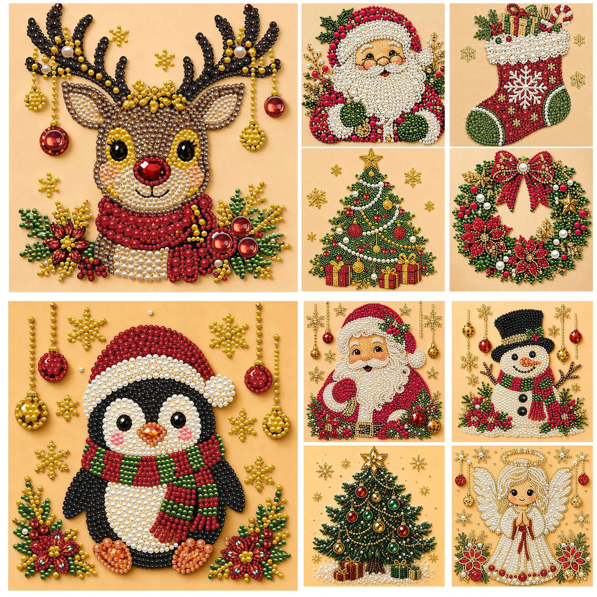 Christmas Decor DIY Santa Claus Snowman 3D Pearl Painting Diamond Art Kits for Beginners 20*20CM for Home Wall Decoration Gift