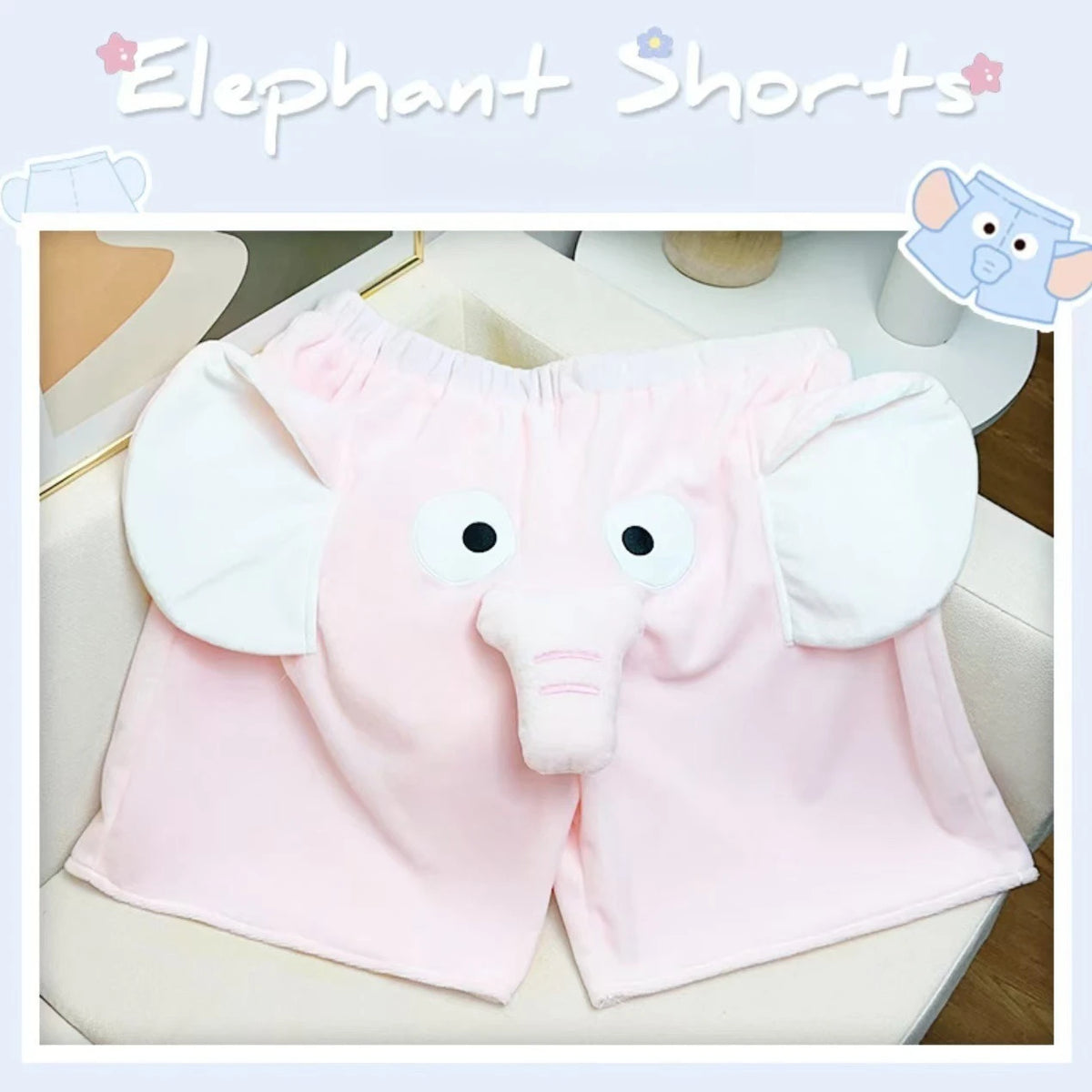 Creative Cute Cartoon Image Elephant Pajama Pants for Both Men and Women in Summer Elastic Home Loose Shorts Plush Pajama Pants