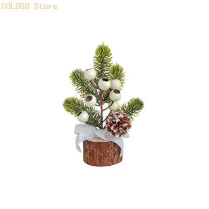 Desk Christmas Tree Ornament with Wood-Look Base for Winter Rooms D0LD