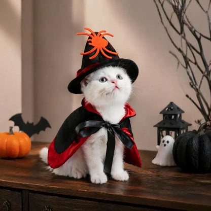 Halloween Pet Cat Witch Costume Black Cape Wizard Hat Moon Star Cloak for Small Medium Dogs Party Cosplay