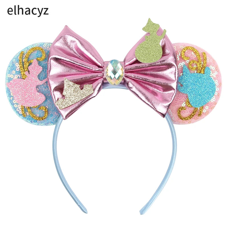New Christmas Halloween Mouse Ears Headband Cartoon Sequin Bows Headband Birthday Party Princess Cosplay Costume For Women Adult