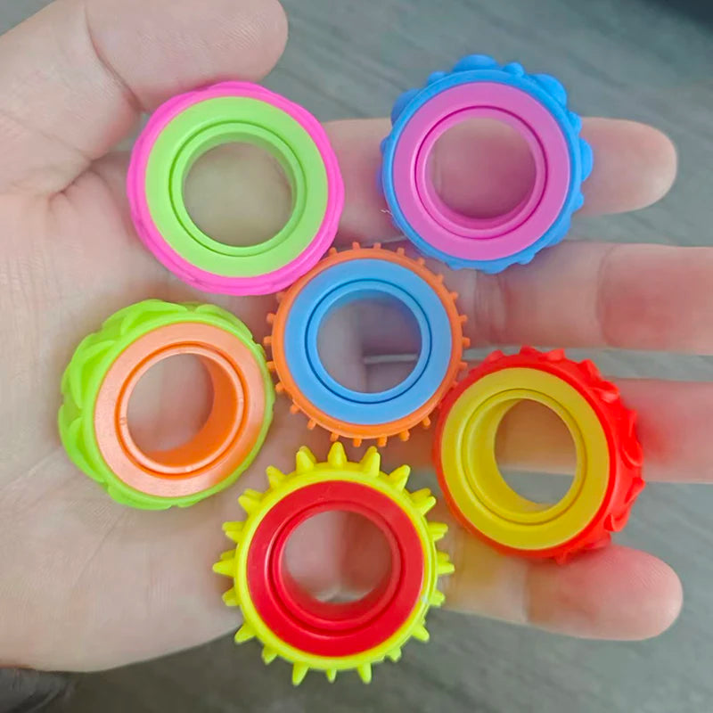 Rotating Fidget Toys Sensory Rings for Kids 6PCS Finger Spinner ADHD Quiet Stress Relief Gifts Classroom Prize Stocking Stuffers