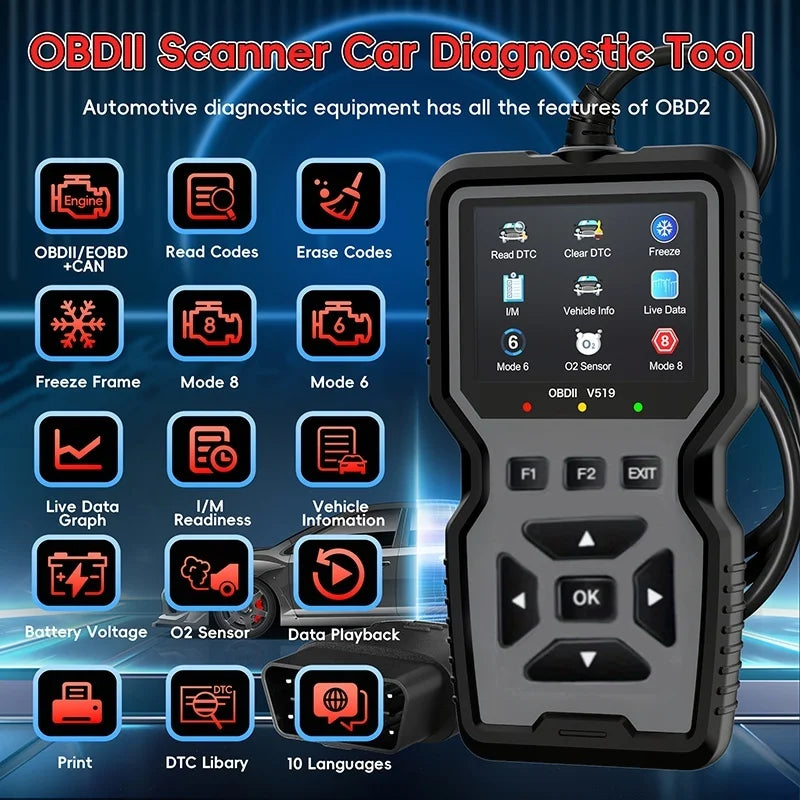 Professional Obd2 Diagnostic Tool for Heavy-Duty Vehicle Repair - Code Reader/Resetter, Supports Real-Time Data Stream, No Battery Required, Compatible with Vehicles from 1996 Onwards (Obdii/Eobd, Mode 6/8), Suitable for Mech
