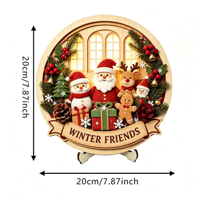 Christmas 2D Wooden Tabletop Decor with Stand Santa Snowman Reindeer Ect. Xmas Holiday Desktop Decor for Home Party