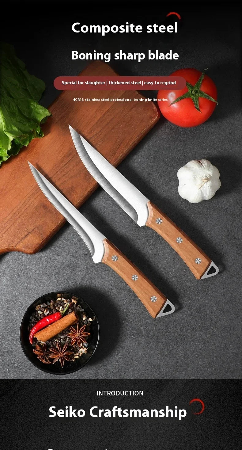 Stainless Steel Fillet Boning Knife Professional Chef's Kitchen Knife Forged Meat Cleaver Fish Slicing Knife Wooden Handle