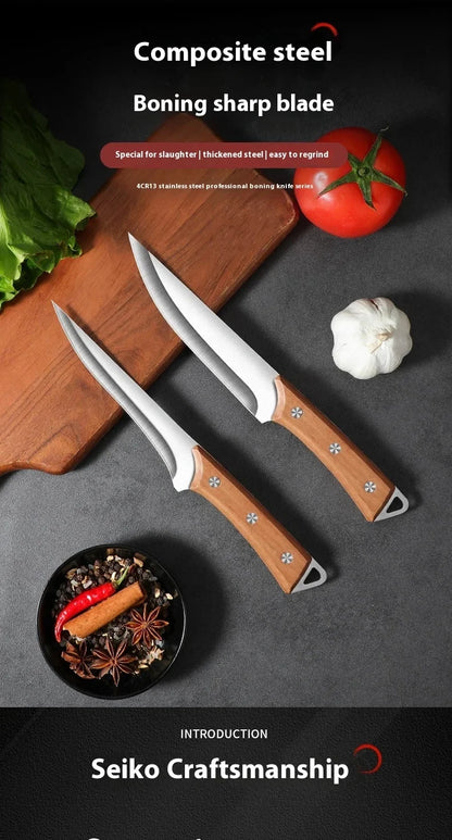 Stainless Steel Fillet Boning Knife Professional Chef's Kitchen Knife Forged Meat Cleaver Fish Slicing Knife Wooden Handle