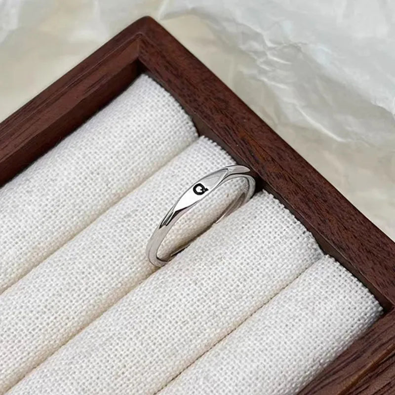 Elegant Initial Letter Alphabet Adjustable Thin Stackable Ring for Women Girl