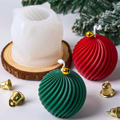 3D Rotate Ball Silicone Candle Mold Winter Christmas Souvenirs DIY Stripes Aromath Soap Resin Plaster Crafts Making Home Decor