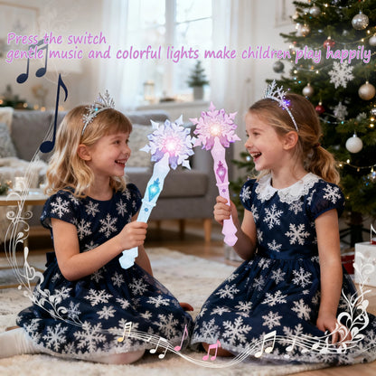 Princess Snow Wand Toy Snowflake Light Sound Sticks Kid Cosplay Fairy Girls Glowing Wands Christmas Halloween Children Toys